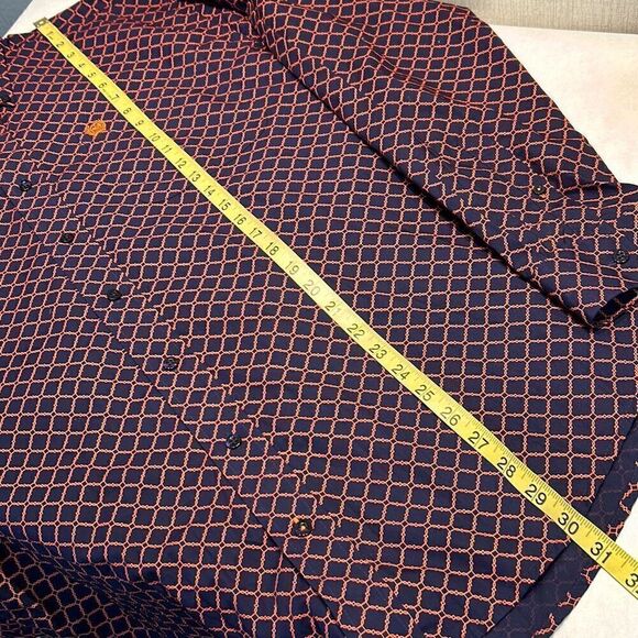 Cinch Button Down Shirt Mens Size Small Navy Blue Orange Print Long Sleeve - Picture 6 of 6